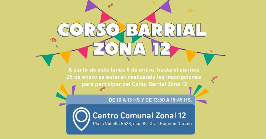 Inscripciones para el Corso Barrial Zonal 12