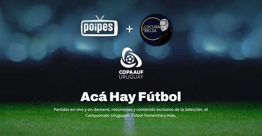 una cancha de futbol de fondo, desdenfocada, el logo de la plataforma POIPES un símbolo de 